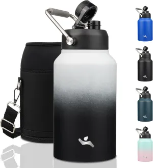 Jug with Handle,87 oz Insulated Water Bottle with Carrying Pouch,Double Wall Vacuum Stainless Steel Metal Bottle,Day Night