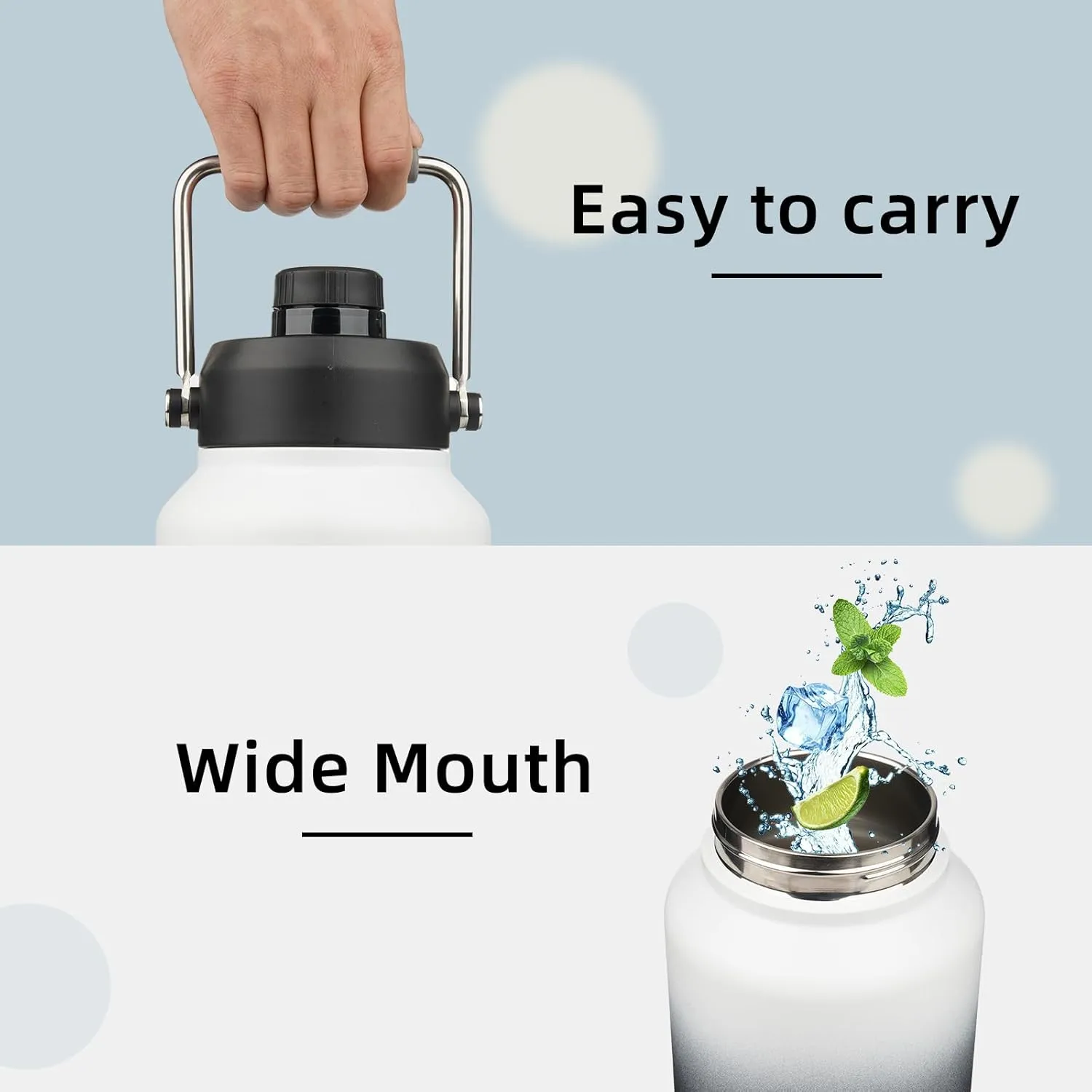 Jug with Handle,87 oz Insulated Water Bottle with Carrying Pouch,Double Wall Vacuum Stainless Steel Metal Bottle,Day Night