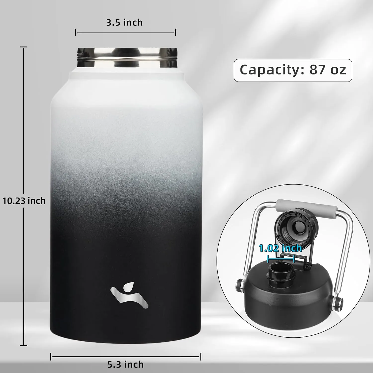Jug with Handle,87 oz Insulated Water Bottle with Carrying Pouch,Double Wall Vacuum Stainless Steel Metal Bottle,Day Night