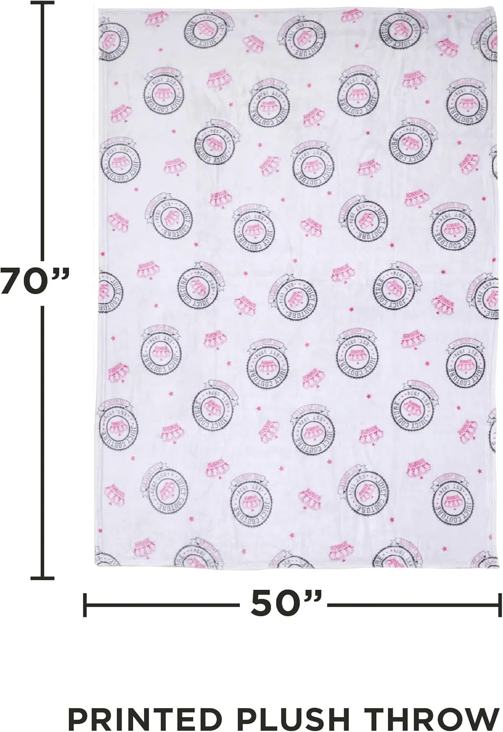 Juicy Couture – Throw Blanket | Juicy Emblem | Plush and Cozy | Decorative Blankets for Sofas, Chairs and Beds| Luxurious and Soft | Chic Home Décor | Measures 50” x 70” | Pink/Black/White