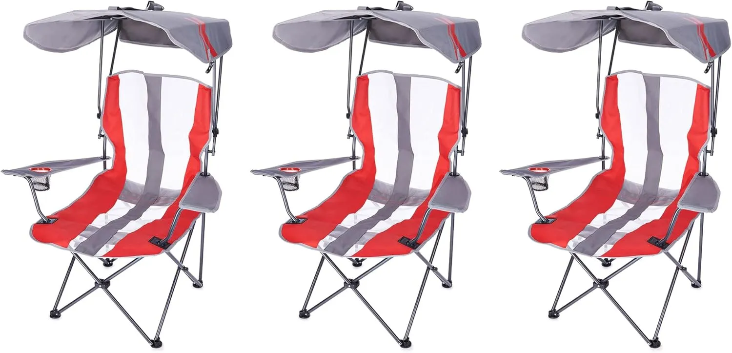 Kelsyus Premium Canopy Foldable Portable Outdoor Lawn Chair with Arm Rest, Cup Holder, and 50  UPF Sun Protection Canopy, Red/Black (3 Pack)