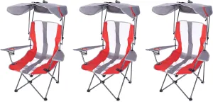 Kelsyus Premium Canopy Foldable Portable Outdoor Lawn Chair with Arm Rest, Cup Holder, and 50  UPF Sun Protection Canopy, Red/Black (3 Pack)
