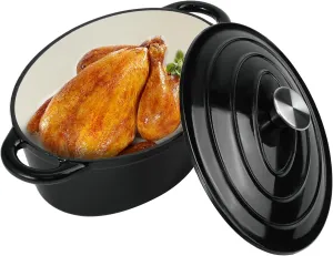 Kerilyn 4.5 Quart Enameled Oval Dutch Oven Pot with Lid and Dual Handles, Cast Iron Dutch Oven for Cooking, Bread Baking, Non-stick Enamel Coated Cookware (Black)