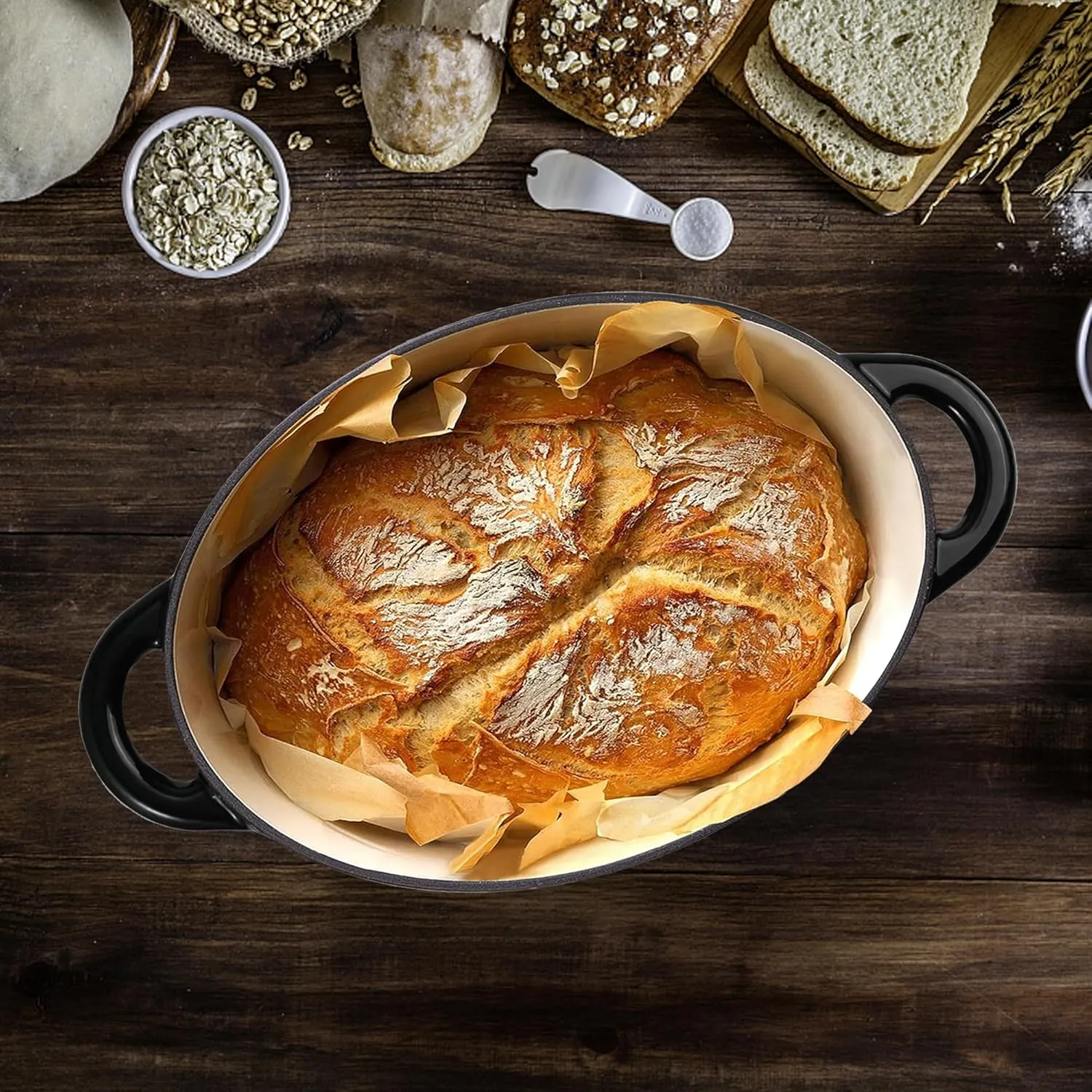 Kerilyn 4.5 Quart Enameled Oval Dutch Oven Pot with Lid and Dual Handles, Cast Iron Dutch Oven for Cooking, Bread Baking, Non-stick Enamel Coated Cookware (Black)