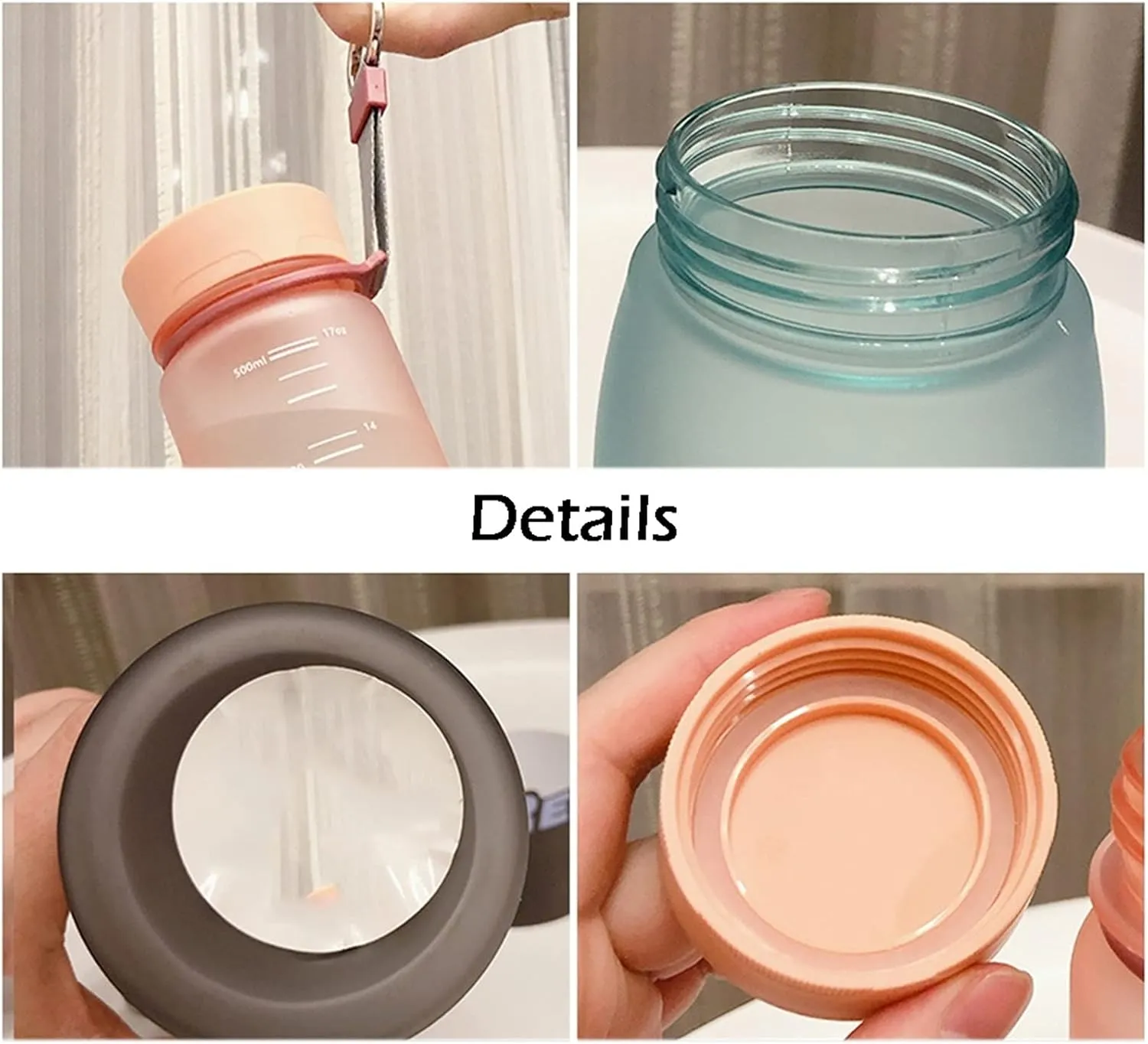 kettles Matte Texture Water Bottles with Portable Rope,Wide Mouth,Sports Bottle With Time Marker,Plastic Large Cups-Leak Proof Fitness canteen(B)