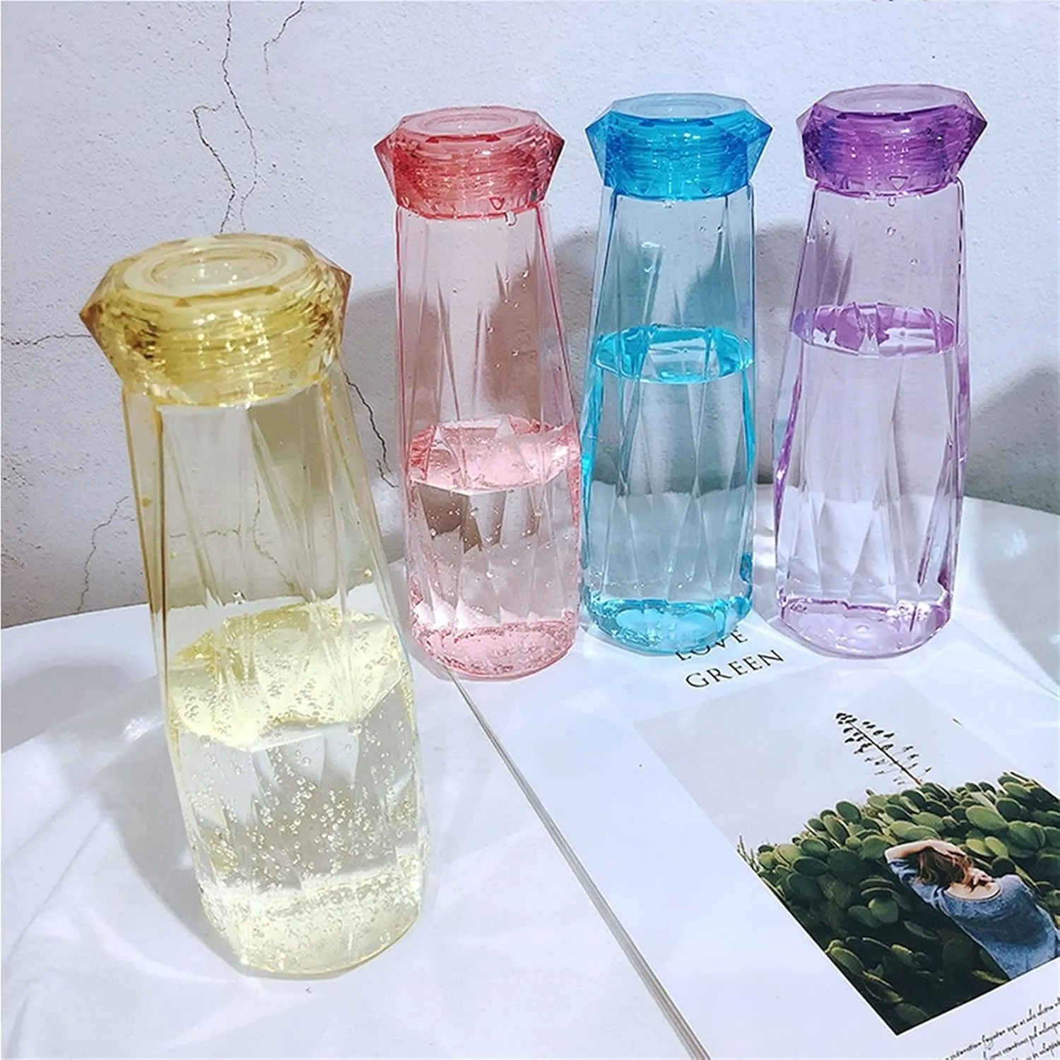 kettles Simple Portable Water Botttles,Creative Plastic Durable Sports Bottle,Clear Outdoor Cup-Leak Proof,Wide Mouth Transparent canteen(A)