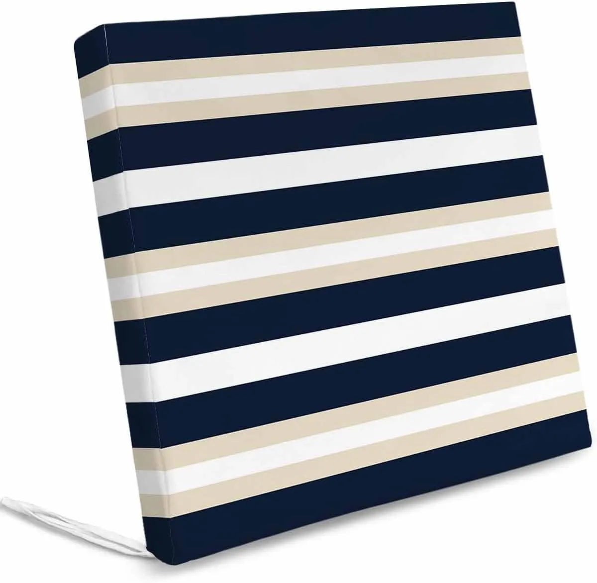 Khaki Navy Blue Striped Outdoor Cushion Chair Cover Set of 2 - Waterproof Couch Seat Covers, Farmhouse Abstract Lines Art Patio Furniture Protector Cushions Slipcovers for Sofa/RV, 22"x20"x4"