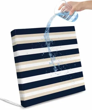Khaki Navy Blue Striped Outdoor Cushion Chair Cover Set of 2 - Waterproof Couch Seat Covers, Farmhouse Abstract Lines Art Patio Furniture Protector Cushions Slipcovers for Sofa/RV, 22"x20"x4"