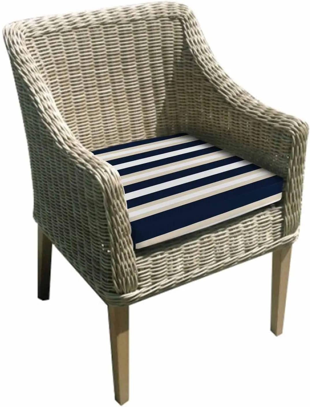 Khaki Navy Blue Striped Outdoor Cushion Chair Cover Set of 2 - Waterproof Couch Seat Covers, Farmhouse Abstract Lines Art Patio Furniture Protector Cushions Slipcovers for Sofa/RV, 22"x20"x4"