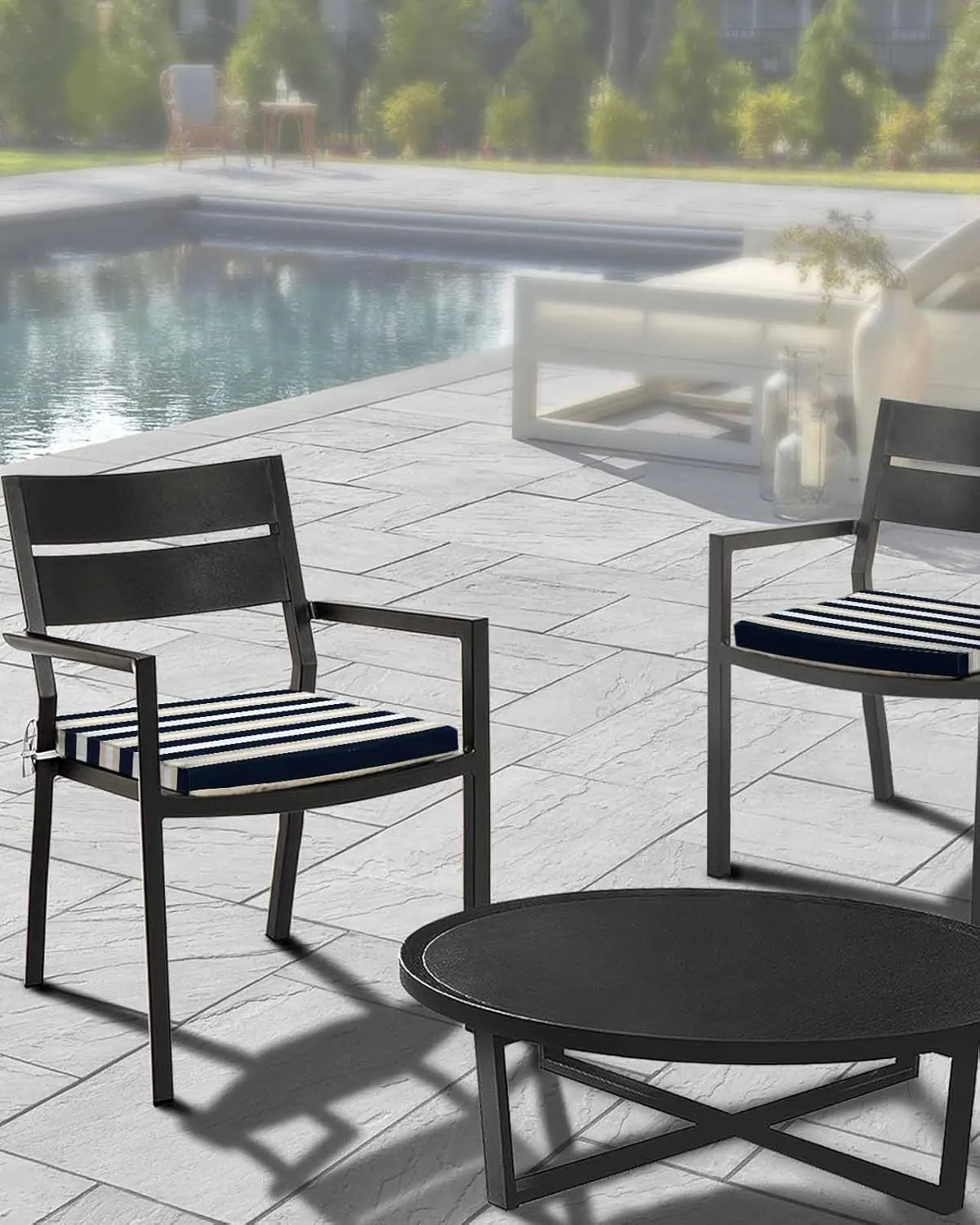 Khaki Navy Blue Striped Outdoor Cushion Chair Cover Set of 2 - Waterproof Couch Seat Covers, Farmhouse Abstract Lines Art Patio Furniture Protector Cushions Slipcovers for Sofa/RV, 22"x20"x4"