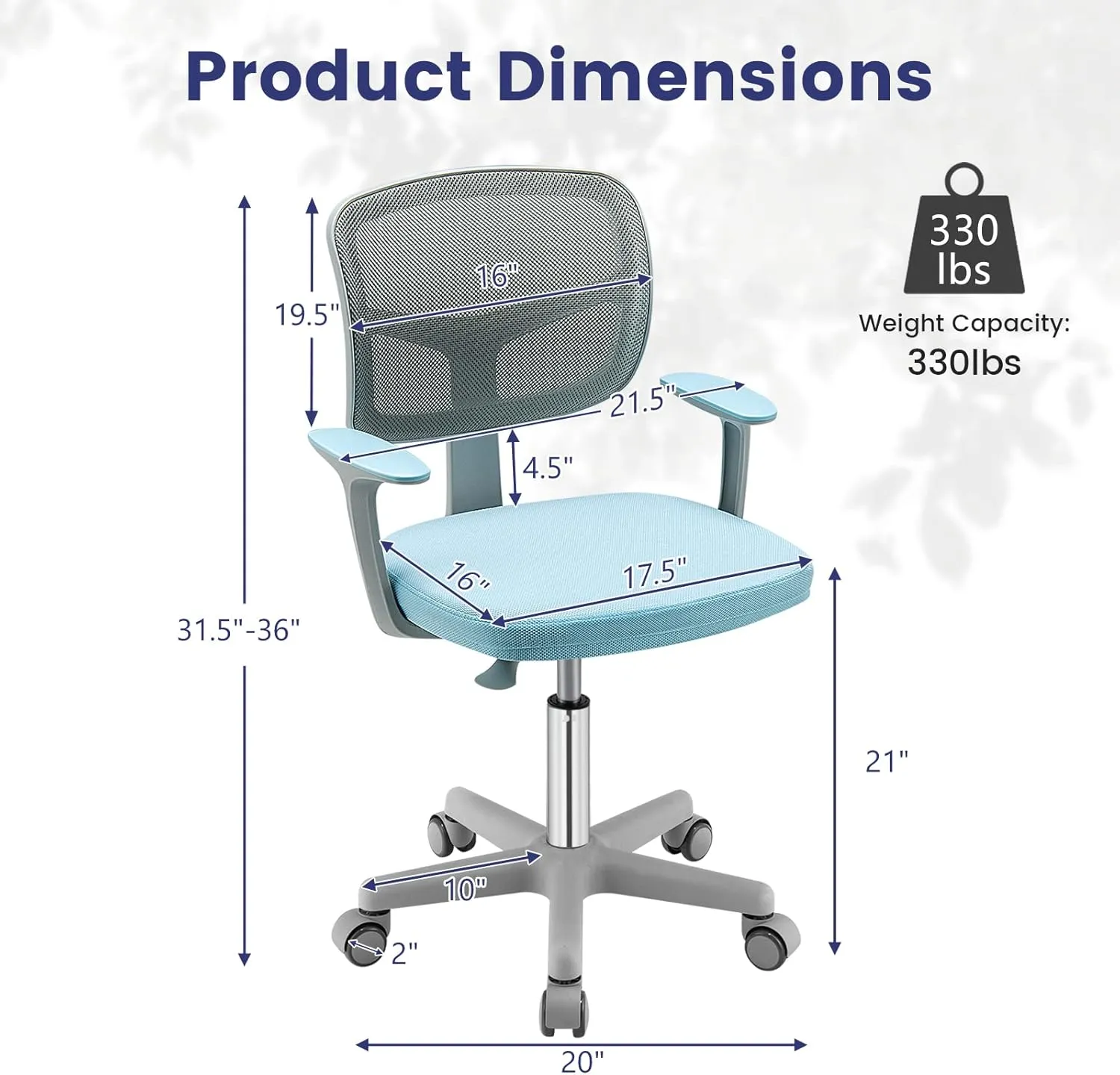 Kids Desk Chair, Ergonomic Kids Swivel Study Chair with Lumbar Support, Breathable Mesh & Auto-Lock Wheels, Height Adjustable Kids Computer Chair for Boys & Girls (Blue)