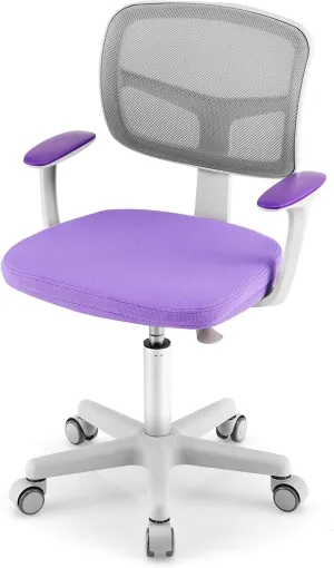Kids Desk Chair, Ergonomic Kids Swivel Study Chair with Lumbar Support, Breathable Mesh & Universal Wheels, Height Adjustable Kids Computer Chair for Boys & Girls (Violet)