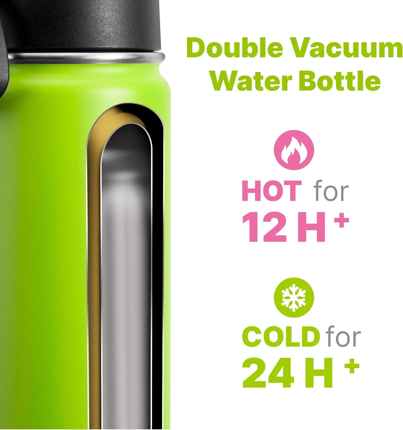 Kids Insulated Water Bottle with Straw-18 oz Stainless Steel Double Wall Vacuum Wide Mouth Water Bottle for School-Metal Travel Water Flask with Silicone Boot (Apple Green)