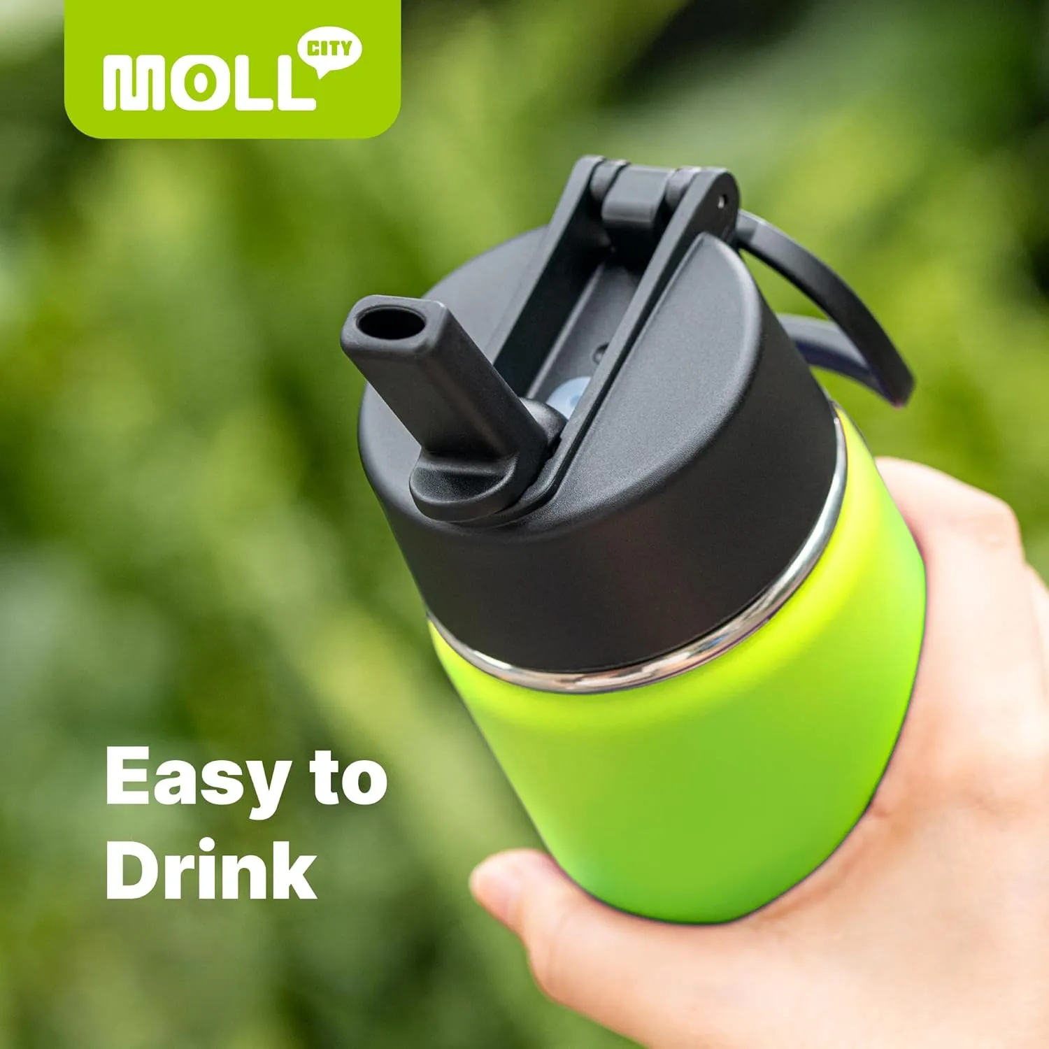 Kids Insulated Water Bottle with Straw-18 oz Stainless Steel Double Wall Vacuum Wide Mouth Water Bottle for School-Metal Travel Water Flask with Silicone Boot (Apple Green)