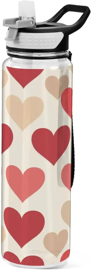 Kigai Transparent Sports Water Bottle 32oz, Love Hearts Leakproof Wide Mouth Water Bottle with Straw, BPA Free Water Jug with Detachable Strap & Handle for Fitness Gym Outdoor
