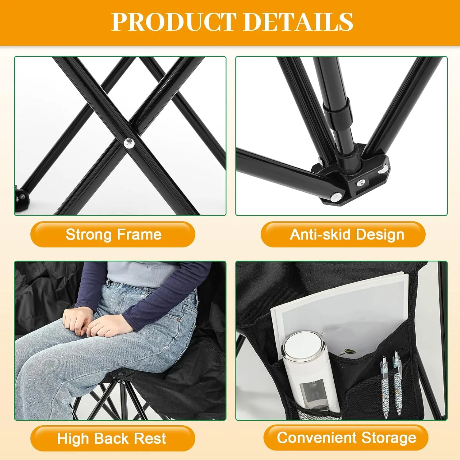 Kigley Portable 4 Seat Soccer Bench Chairs Foldable Team Sports Bench with Pockets and Carrying Bag for Camping Soccer Sports Team Basketball Football Practice Games(Black,1 Pcs)