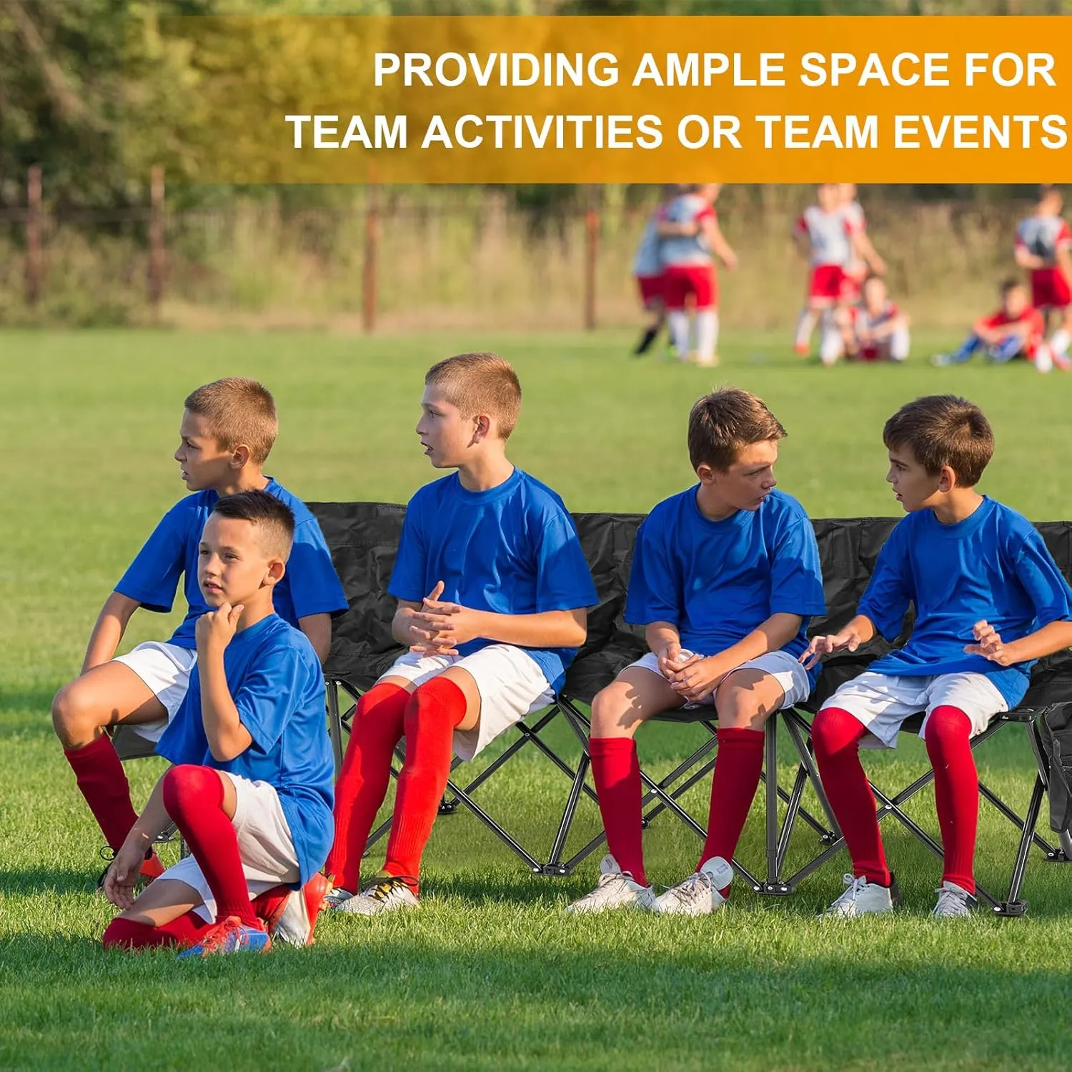 Kigley Portable 4 Seat Soccer Bench Chairs Foldable Team Sports Bench with Pockets and Carrying Bag for Camping Soccer Sports Team Basketball Football Practice Games(Black,1 Pcs)