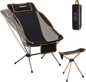 KingCamp Adjustable Ultralight Foldable Camping Chairs, Portable Folding Camp Chair, High Back Compact Lightweight Backpacking Chair for Adult Outdoor Travel Hiking & Fishing with Stool