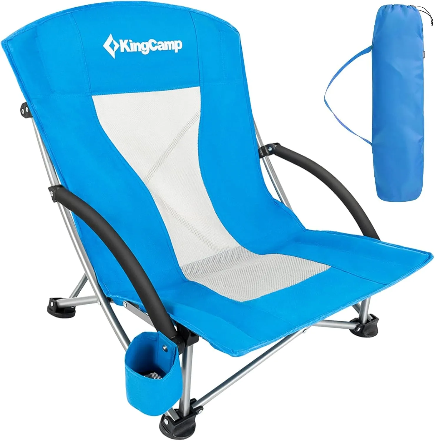 KingCamp Low Folding Beach Chair - Portable & Heavy Duty Beach Gear with 300lbs Capacity, Low Seat Design, Lightweight Camping Chair for Adults, Beach, Picnic, Concert & Outdoor Activities