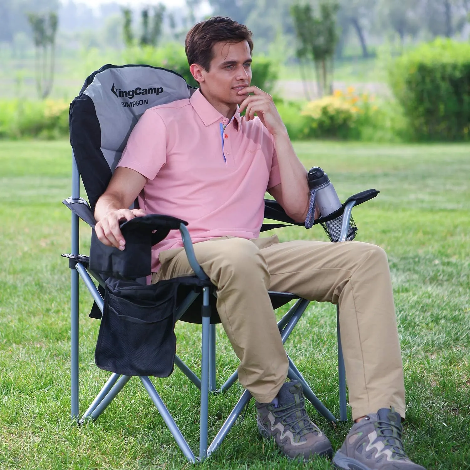 KingCamp Oversized Camping Folding Chair with Lumbar Support, Heavy Duty Ergonomic Padded Arm Chair with Cooler Bag, Cup Holder, Portable for Outdoor