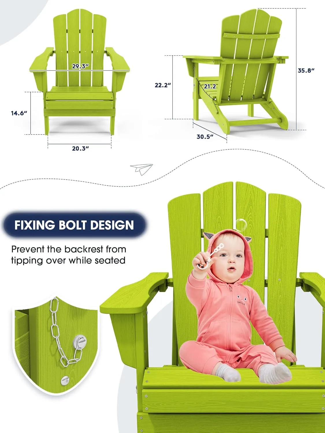 KINGYES Folding Adirondack Chair Set of 2, HDPE All-Weather Folding Adirondack Chair, Apple