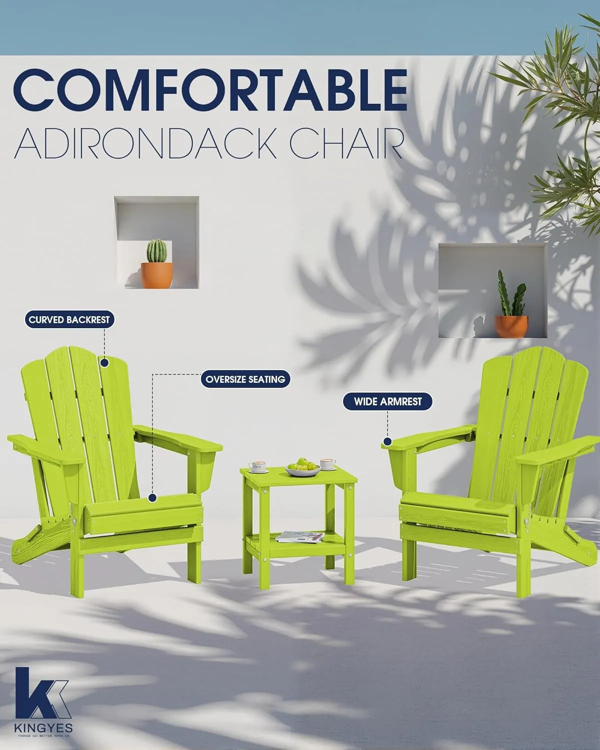KINGYES Folding Adirondack Chair Set of 2, HDPE All-Weather Folding Adirondack Chair, Apple