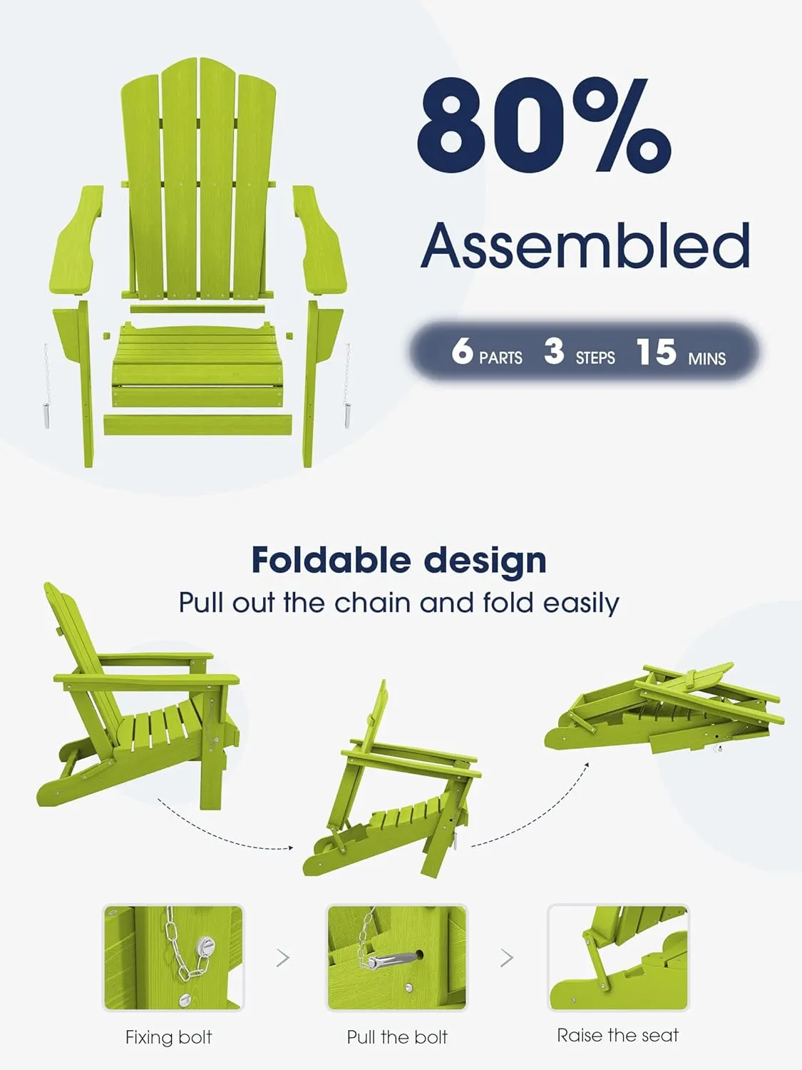 KINGYES Folding Adirondack Chair Set of 2, HDPE All-Weather Folding Adirondack Chair, Apple