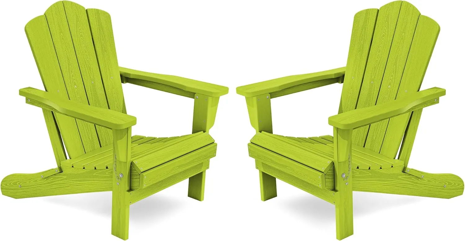KINGYES Folding Adirondack Chair Set of 2, HDPE All-Weather Folding Adirondack Chair, Apple