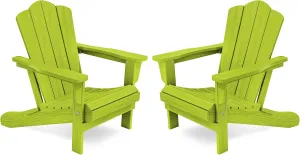 KINGYES Folding Adirondack Chair Set of 2, HDPE All-Weather Folding Adirondack Chair, Apple