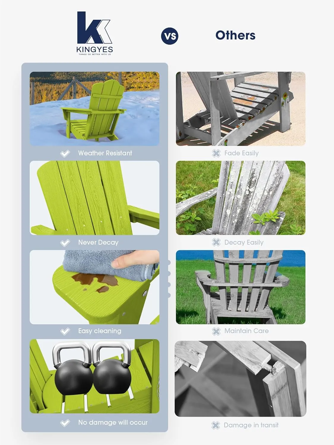 KINGYES Folding Adirondack Chair Set of 2, HDPE All-Weather Folding Adirondack Chair, Apple