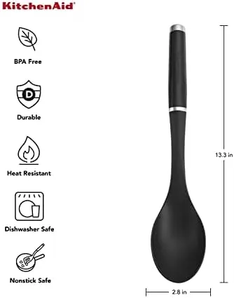 KitchenAid Classic Utility Whisk, 10.5 Inch, Black & Classic Soup Ladle, One Size, Black 2 & KE003OHOBA Classic Basting Spoon, One Size, Black