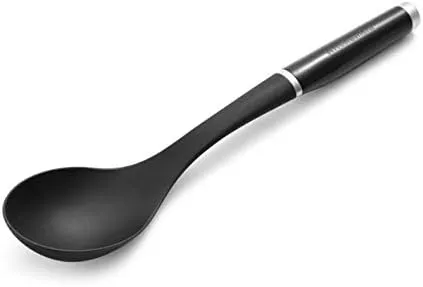 KitchenAid Classic Utility Whisk, 10.5 Inch, Black & Classic Soup Ladle, One Size, Black 2 & KE003OHOBA Classic Basting Spoon, One Size, Black