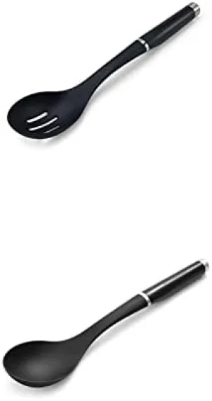 KitchenAid KO004OHOBA Gourmet Nylon Slotted Spoon, One Size, BlackandKitchenAid Classic Basting Spoon, One Size, Black 2