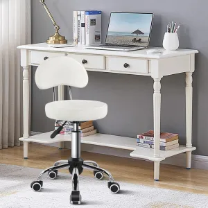 KKTONER Rolling Stool with Mid Back Height Adjustable Chair PU Leather Swivel Chair with Wheels for Office Home Task Drafting (White)