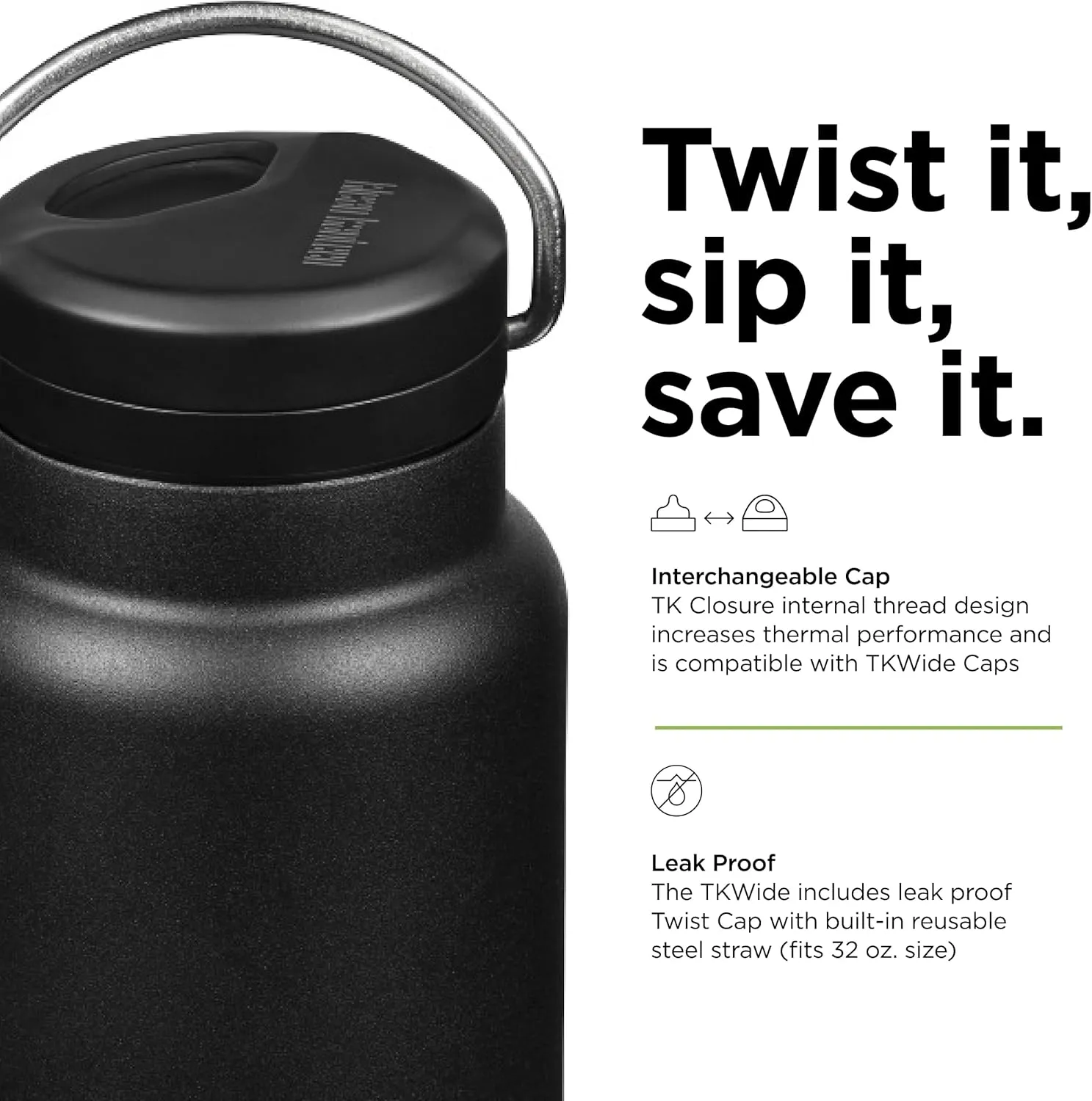 Klean Kanteen 32oz TKWide Insulated Water Bottle with Twist Cap - Black
