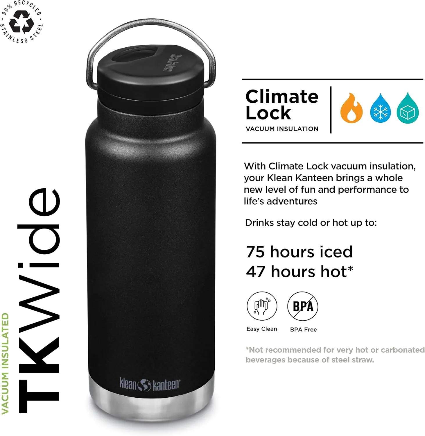 Klean Kanteen 32oz TKWide Insulated Water Bottle with Twist Cap - Black