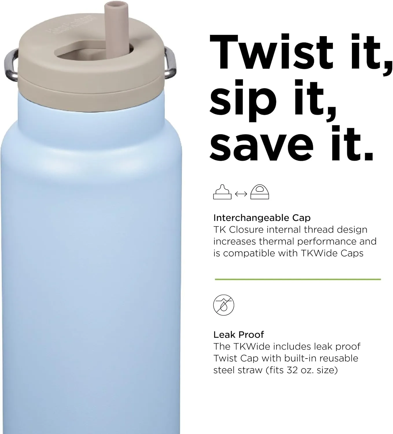 Klean Kanteen 32oz TKWide Insulated Water Bottle with Twist Cap - Clear Sky