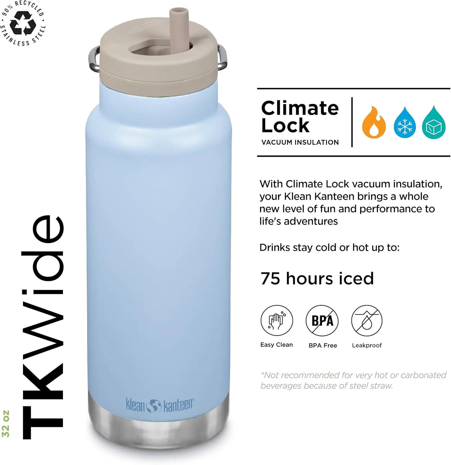 Klean Kanteen 32oz TKWide Insulated Water Bottle with Twist Cap - Clear Sky