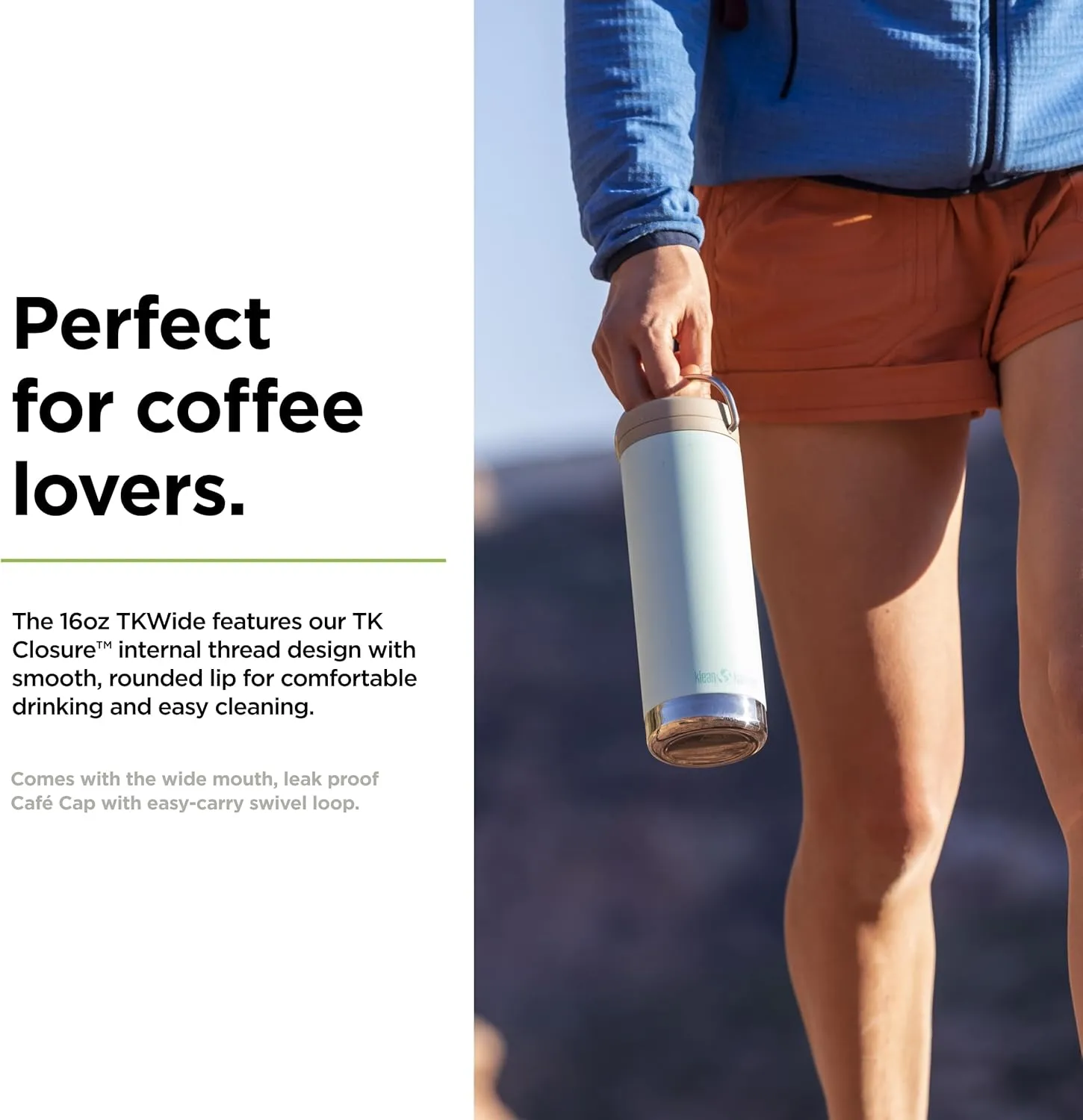 Klean Kanteen TKWide Insulated Coffee Tumbler with Cafe Cap - Stainless Steel Water Bottle & Thermal Tumbler - Tofu, 16 oz