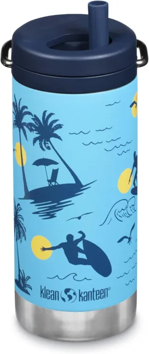Klean Kanteen TKWide Insulated Water Bottle with Twist Cap - Reusable Travel Water Bottle with Stainless Steel Straw - Perfect for Sports & the Office - Surfer, 12 oz