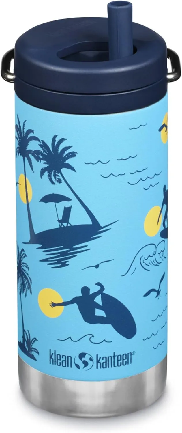 Klean Kanteen TKWide Insulated Water Bottle with Twist Cap - Reusable Travel Water Bottle with Stainless Steel Straw - Perfect for Sports & the Office - Surfer, 12 oz