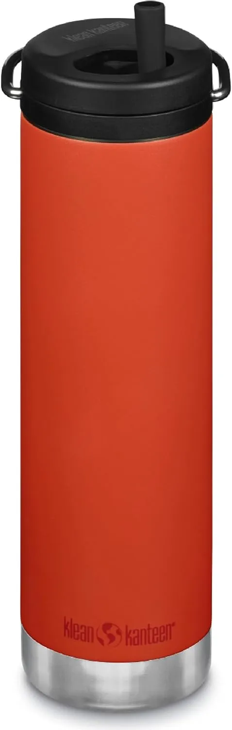 Klean Kanteen TKWide Insulated Water Bottle with Twist Cap - Reusable Travel Water Bottle with Stainless Steel Straw - Perfect for Sports & the Office - Tiger Lily, 20 oz