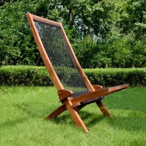 Knocbel Outdoor Folding Chair, Low Profile Patio Lounge Chair with Ergonomic Seat and Tall Slanted Back for Porch Deck Lawn Garden, 250lbs Weight Capacity (Brown and Black)