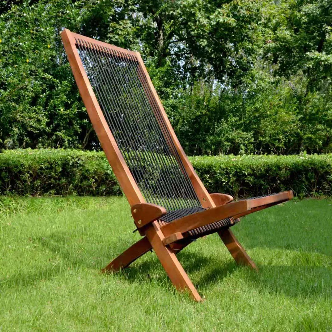 Knocbel Outdoor Folding Chair, Low Profile Patio Lounge Chair with Ergonomic Seat and Tall Slanted Back for Porch Deck Lawn Garden, 250lbs Weight Capacity (Brown and Black)