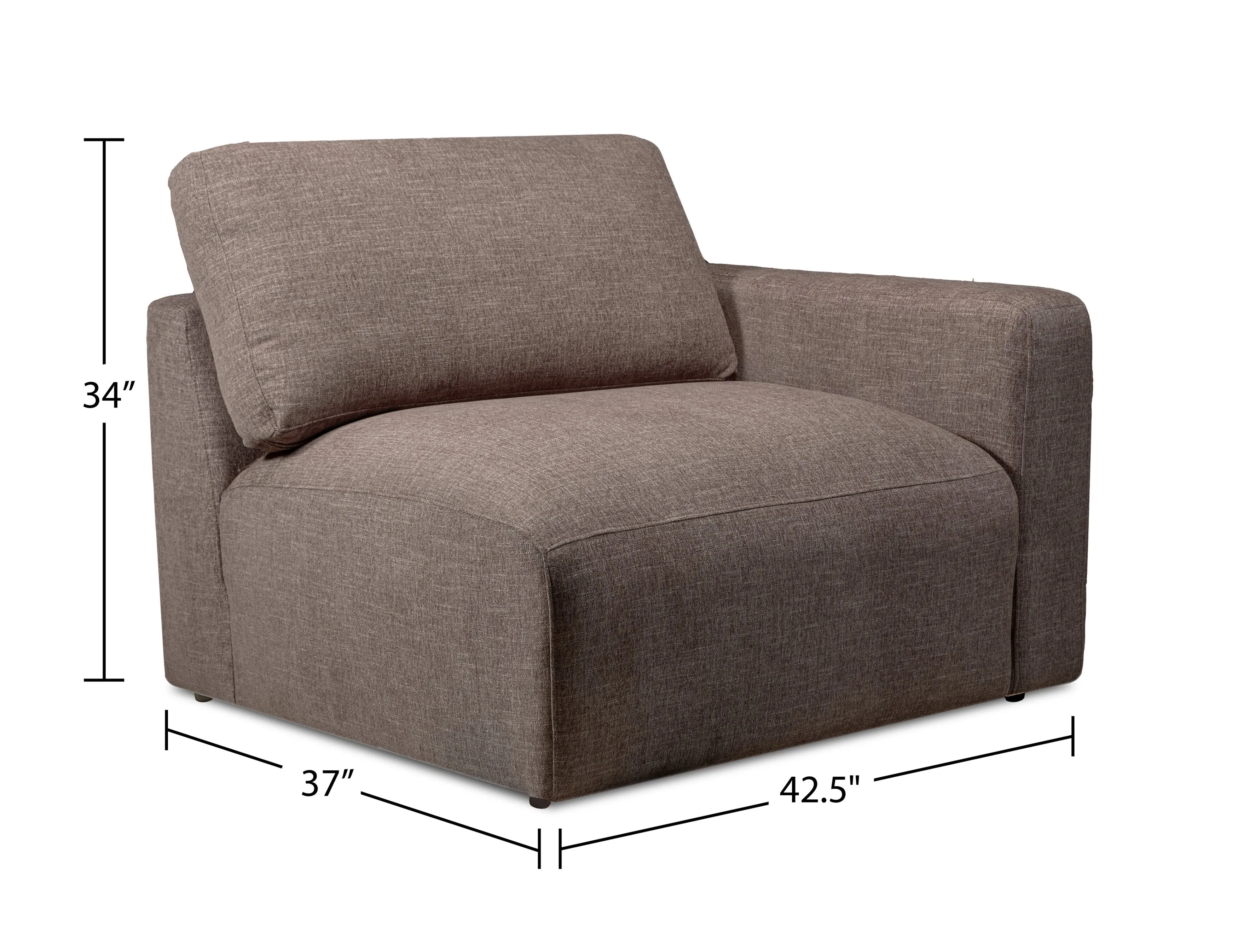 Kort & Co. Lotus Modular 42.5" Chenille Fabric Right-Facing Chair with Feather Down Cushions - Coffee Brown | Fauteuil modulaire de droite Lotus de Kort & Co. de 42,5 po en tissu de chenille avec coussins en duvet et plumes - brun café