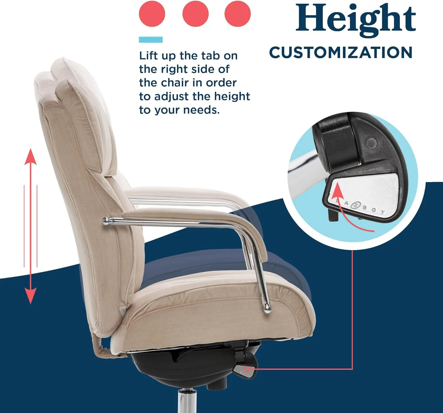 La-Z-Boy Sutherland Quilted Leather Executive Office Chair with Padded Arms, High Back Ergonomic Desk Chair with Lumbar Support, Cream Microfiber Fabric