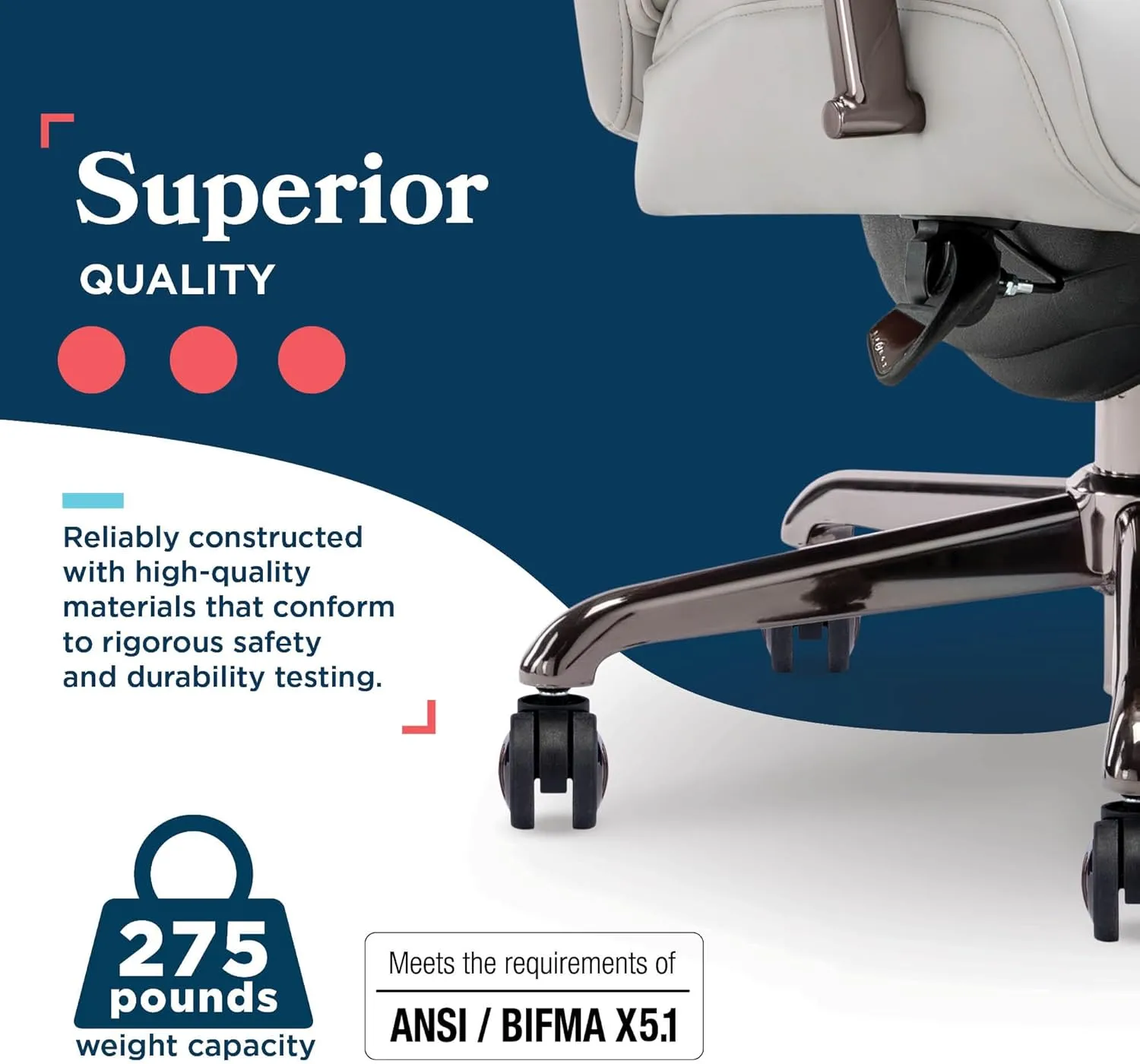 La-Z-Boy® Symphony Executive Mid-Back Office Chair, Diamond Quilt Design, Pocket Coil Cushion, Padded Armrests, Ergonomic Computer DeskChair, Swivel Metal Base, Bonded Leather, Gray and Graphite