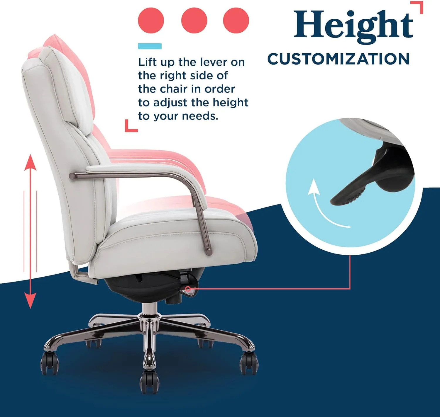 La-Z-Boy® Symphony Executive Mid-Back Office Chair, Diamond Quilt Design, Pocket Coil Cushion, Padded Armrests, Ergonomic Computer DeskChair, Swivel Metal Base, Bonded Leather, Gray and Graphite