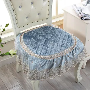 Lace Chair Cushion,Non Slip Square Chair Pad Comfort Warm Velvet Seat Cushion with Ties,European Kitchen Seat Pad for Home Decor Dining Office-Blue 50x50cm(20x20inch)
