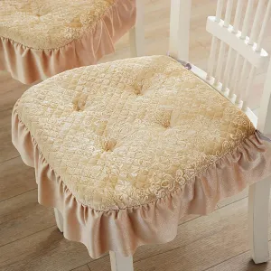 Lace Ruffle Chair Cushion,Square Thick Chair Pad Non Slip Seat Pad with Ties,Warm Velvet Seat Cushion European Seat Cover for Home Decor Dining Office (40x43cm(16x17inch), Yellow)